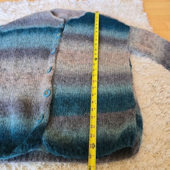 Women's Hand Made Crochet Multicolor Striped Sweater Button Down Size Medium - Picture 2 of 5